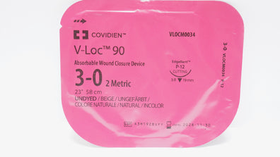 Covidien VLOCM0034 3-0 V-Loc 90 Absorbable Wound Closure Device P-12 Cutting 3/8